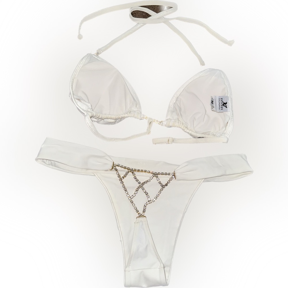Sauvage white bikini with diamond accent- thong